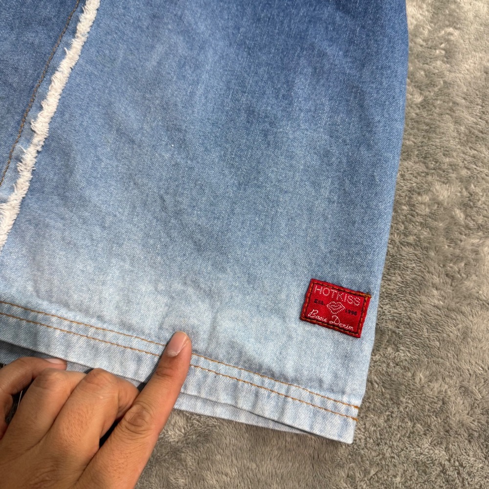 VTG 90s Hot Kiss Denim Halter Mini Dress Blue Ombre Raw Edge Y2K Size 7 - Picture 2 of 9